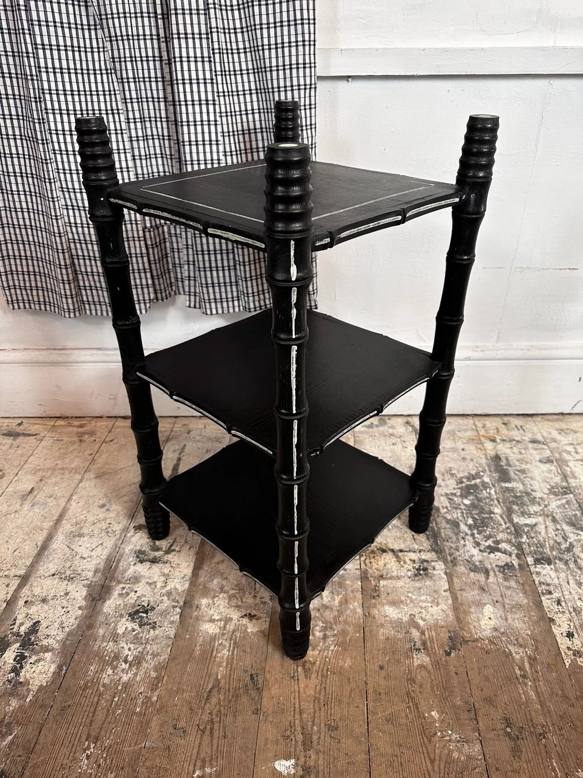 " Made By Muirshin" Pair Of Faux Bamboo Overpainted Nightstands W/ Unique Paintwork photo furniture