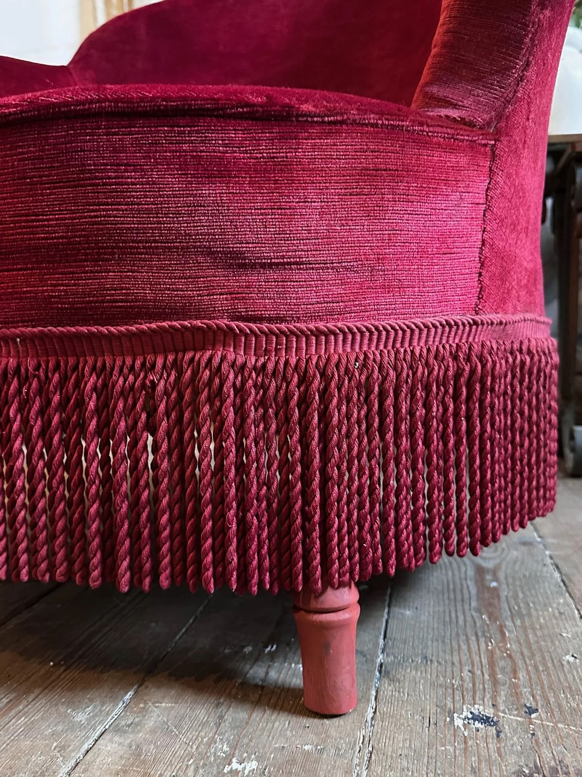 French Velvet Red Tub Chair W/ Tassels, C1920 photo Furniture