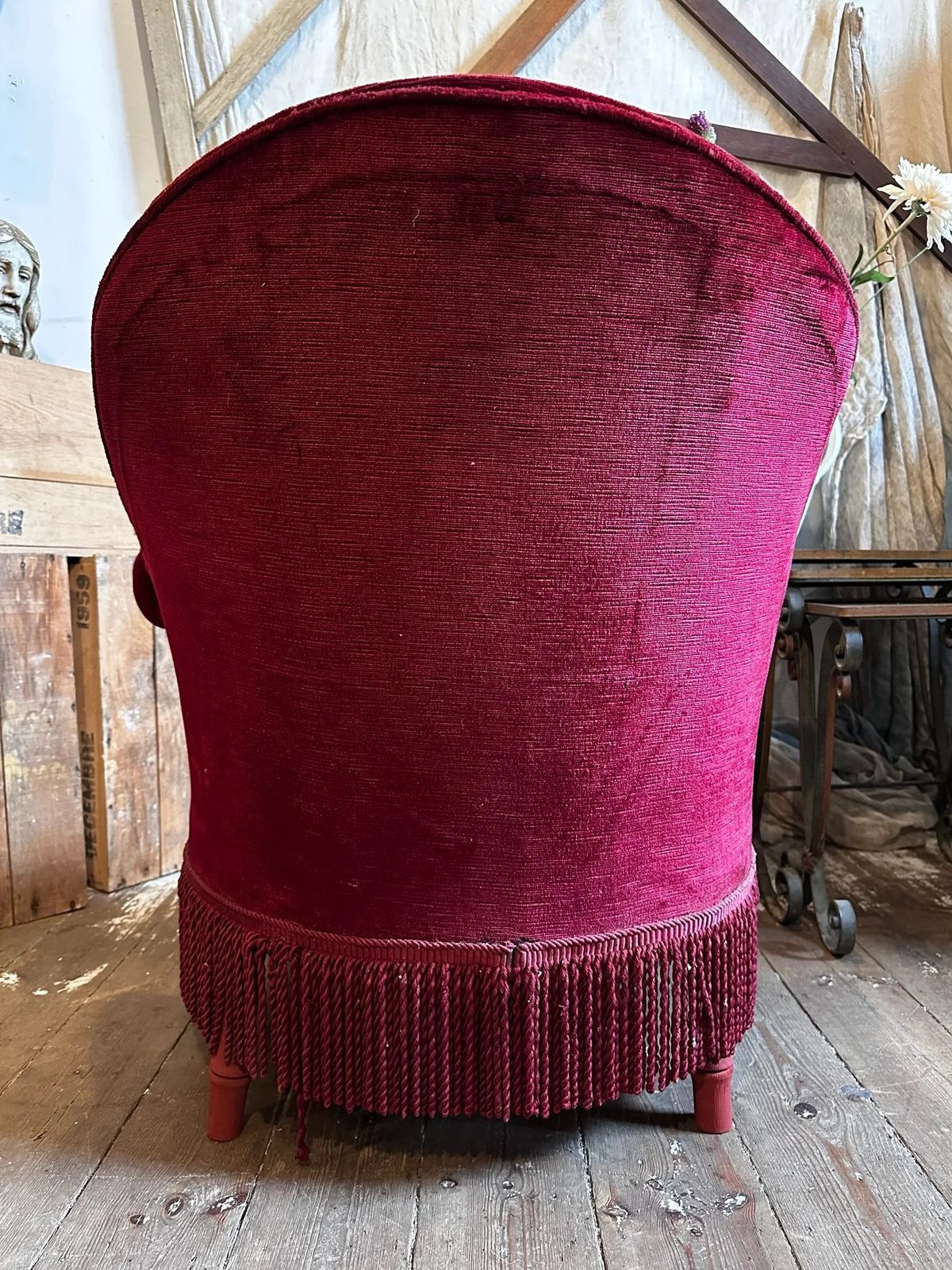 French Velvet Red Tub Chair W/ Tassels, C1920 photo buy
