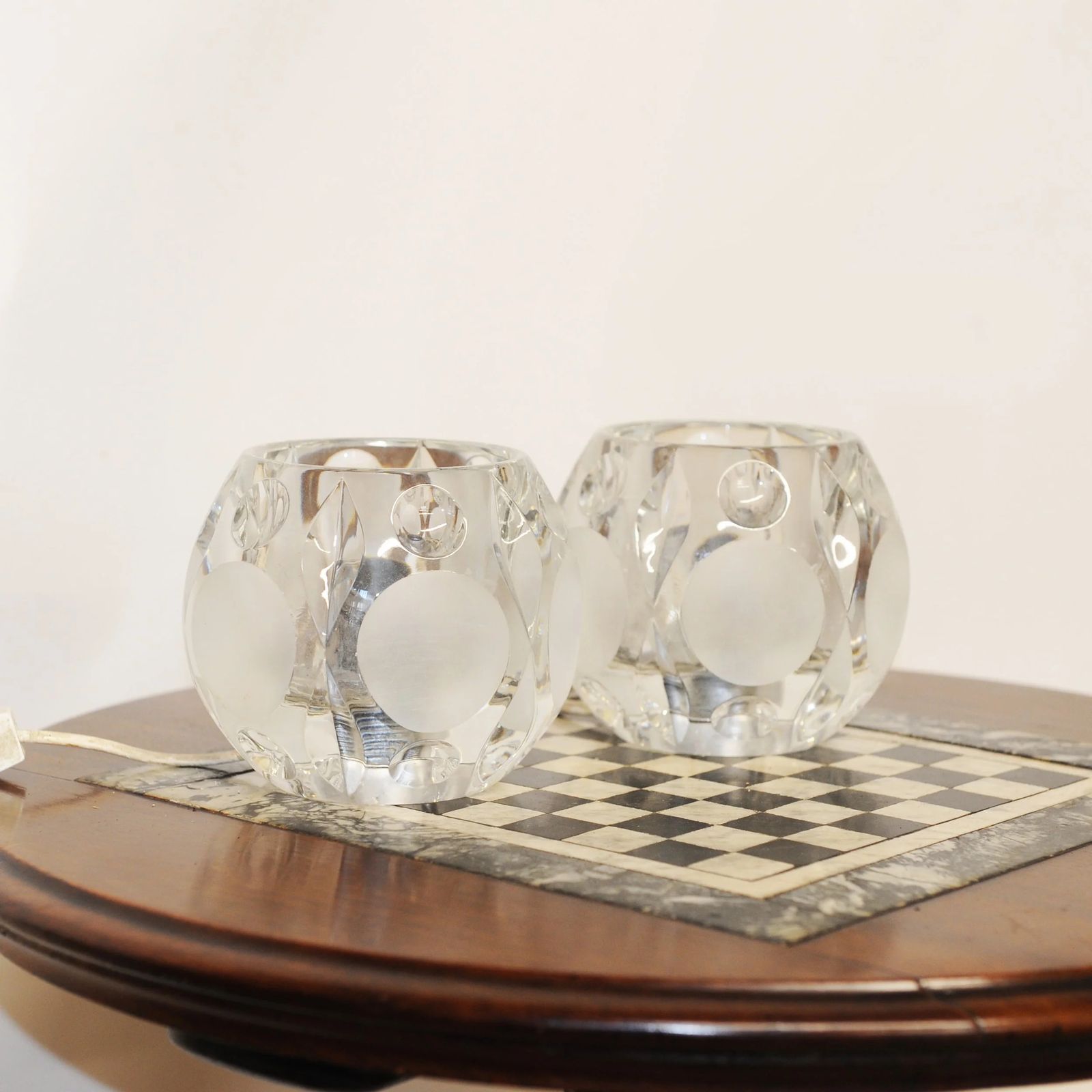 Pair Of German Peill And Putzler Frosted Glass Circular Table Lamps, Set Of 2, 1970s photo for sale