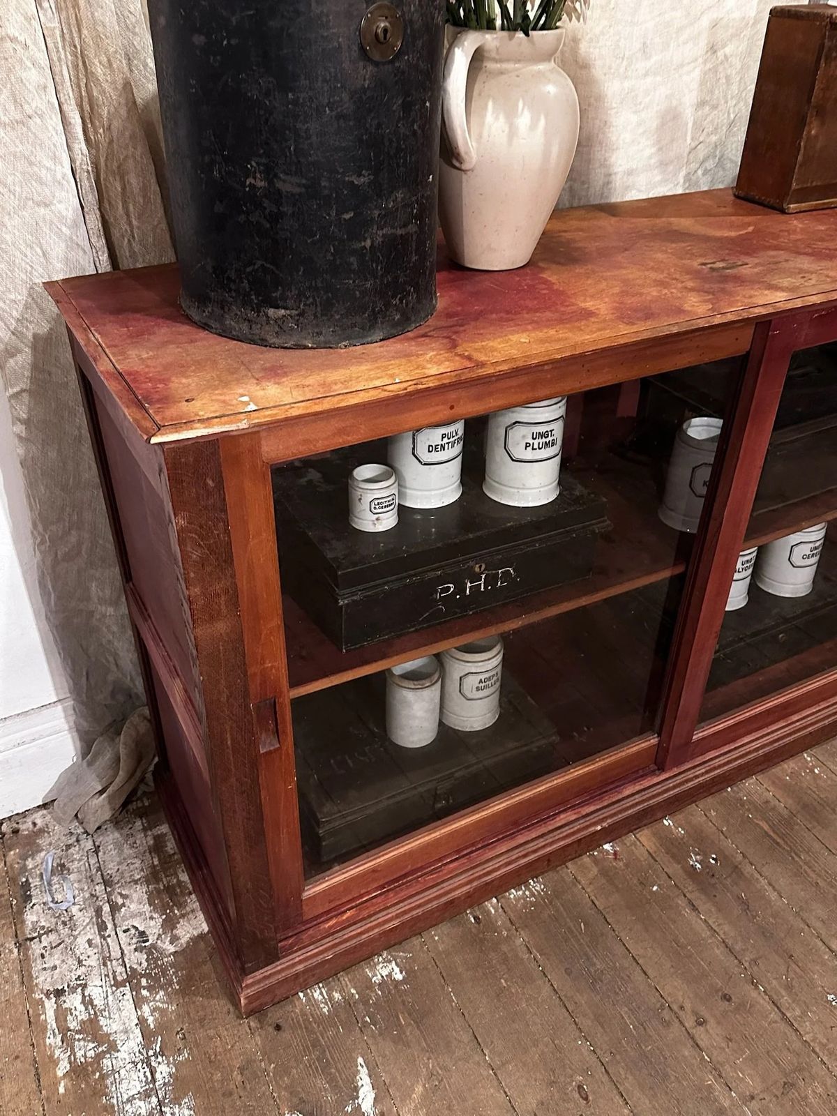 English Glazed Mahogany Sliding Door Library Cabinet C1910 photo furniture