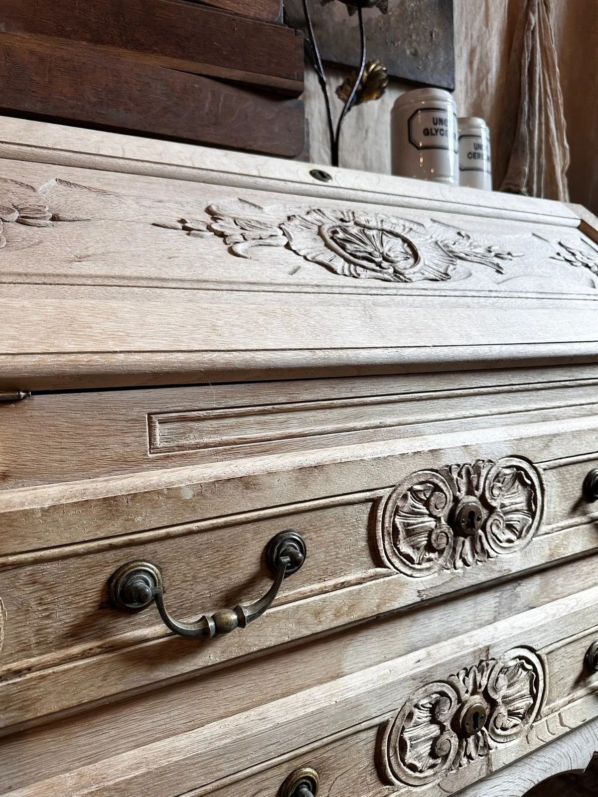 French Bleached Oak Louis XV Secretaire, C1950 photo furniture