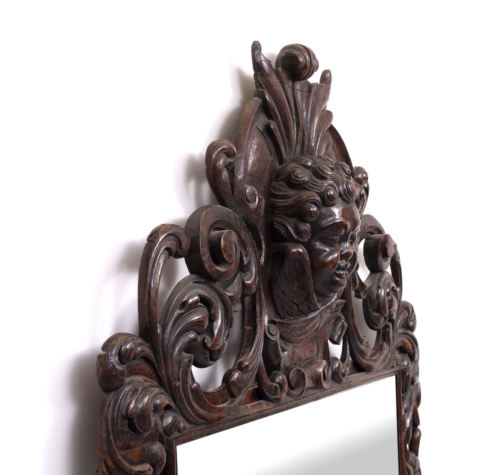 Impressive Monumental 18 Century Antique Cherub Oak Mirror Holland photo 10565.0
