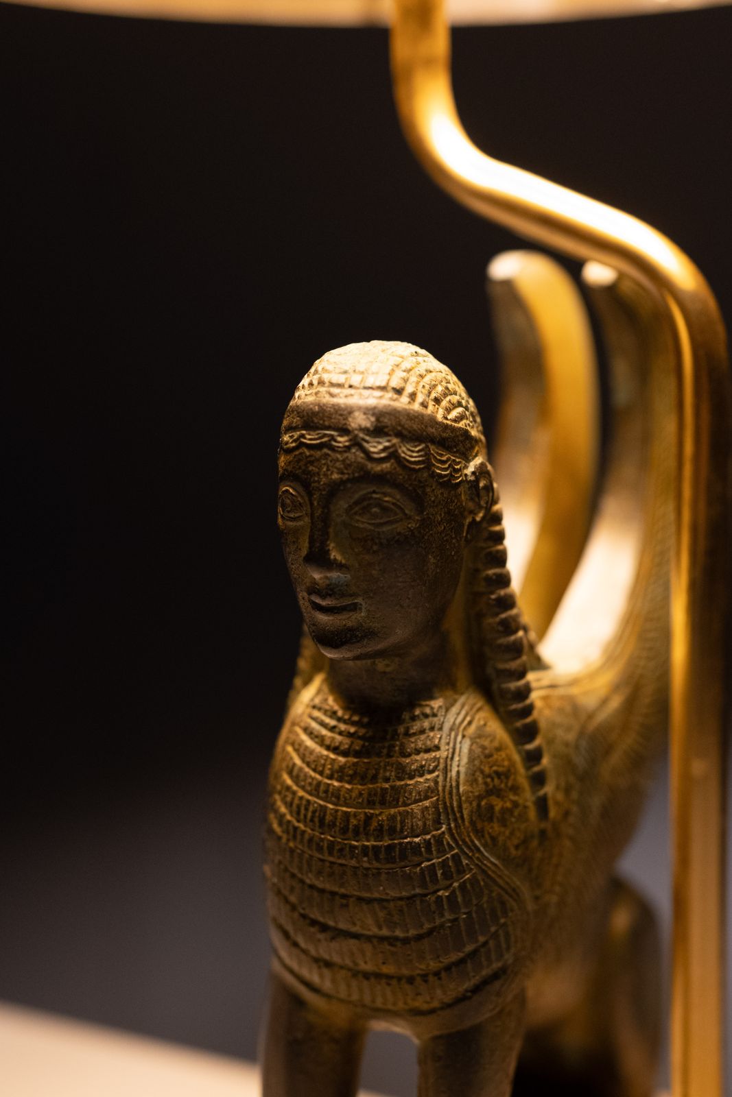 Lighting Maison Le Dauphin France, Exceptional Sphinx Table Lamp 1970s photo