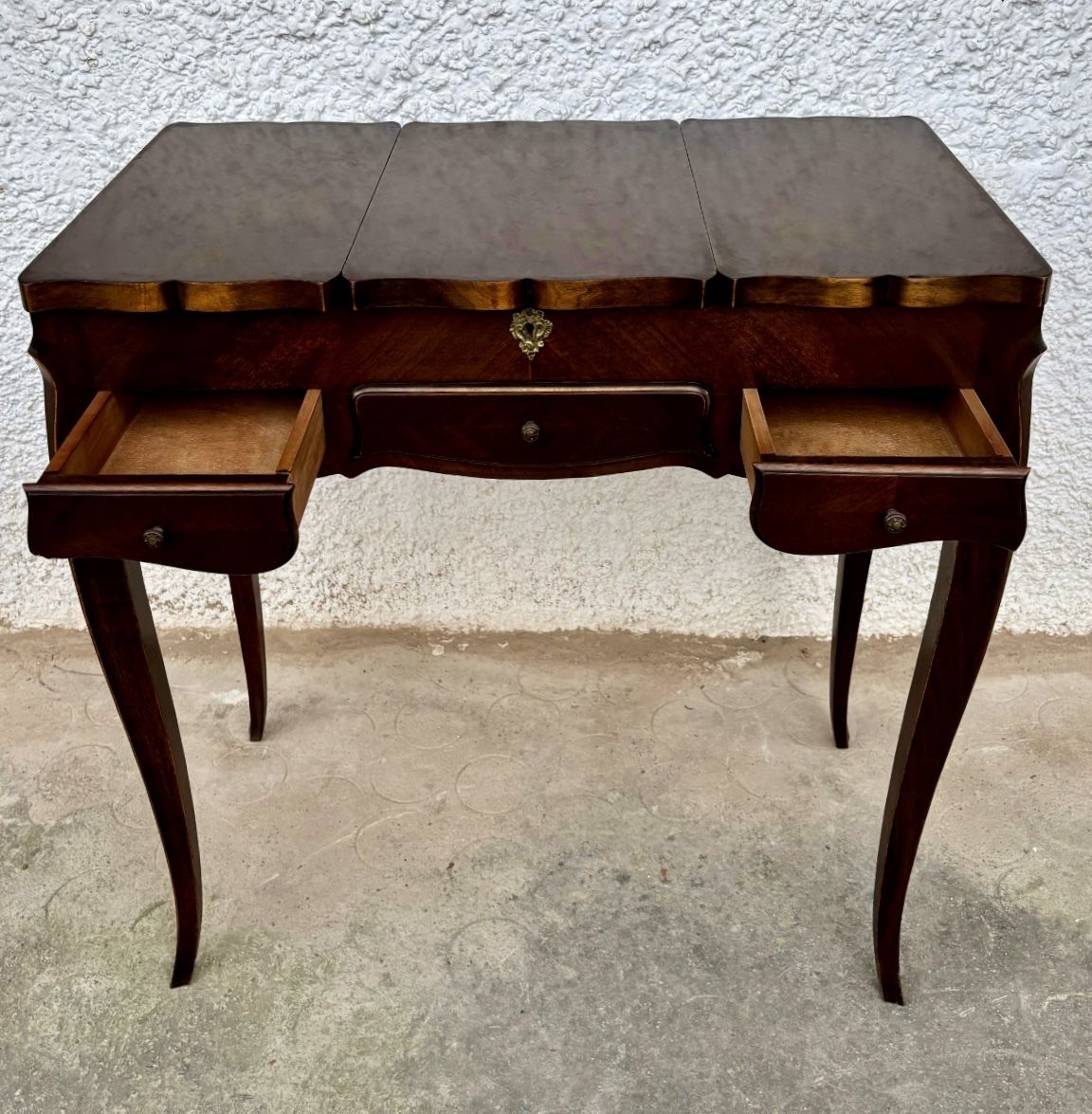 Elegant Early 20th Century French Vanity Table With Folding Compartments And Mirror photo vintage