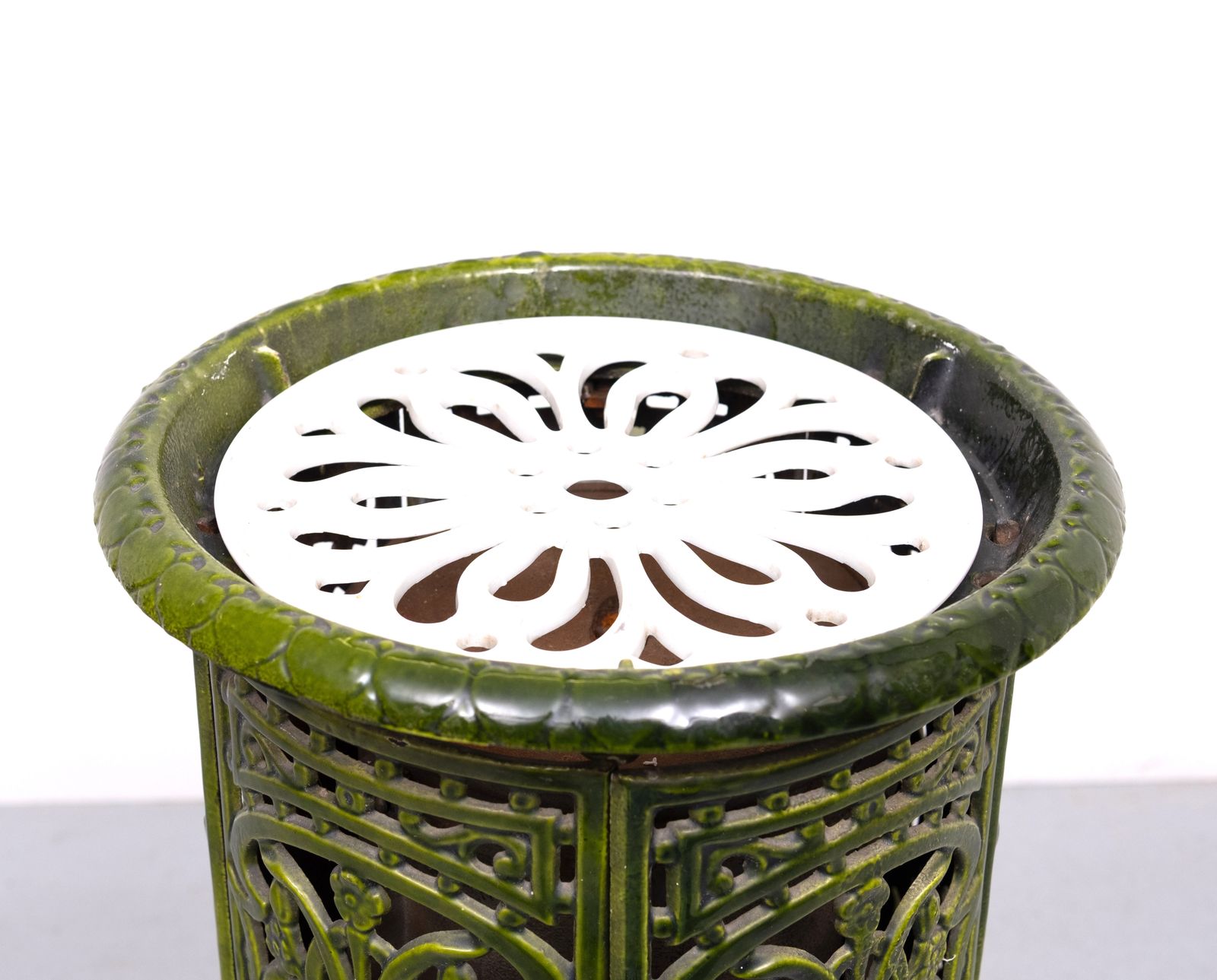 19th Century French Green Enameled Cast Iron Heater Stove photo Home Fixtures