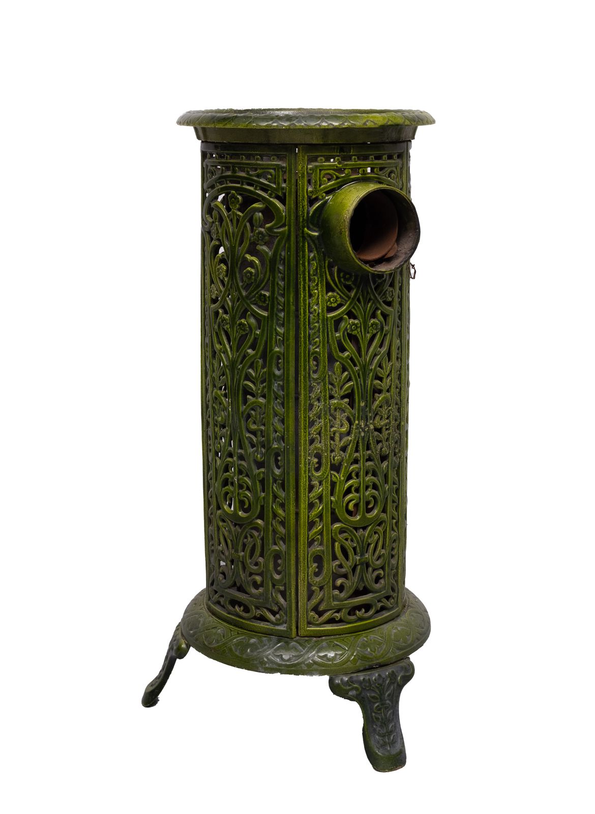 photo vintage 19th Century French Green Enameled Cast Iron Heater Stove