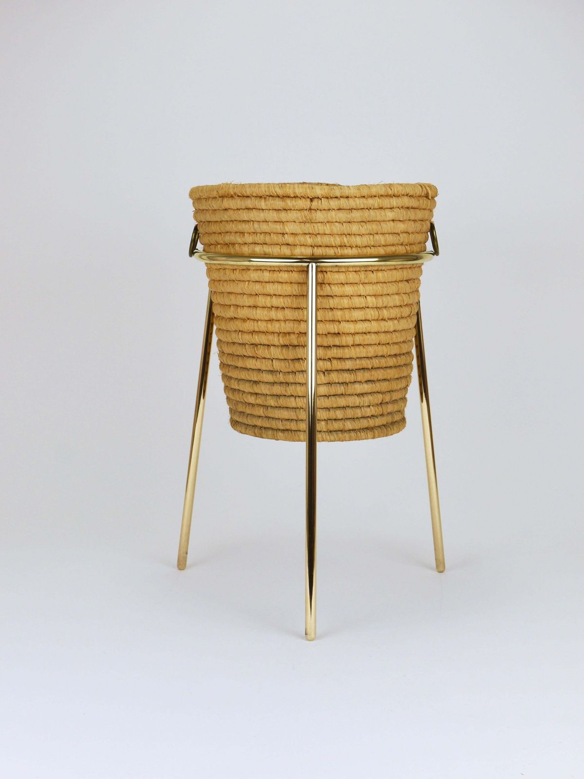 Carl Auböck II Raffia Brass Wastepaper Basket, Paper Bin, Umbrella Stand, 1950s photo furniture