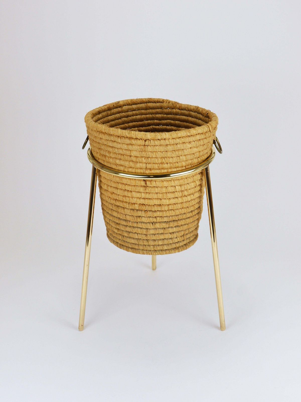 photo buy Carl Auböck II Raffia Brass Wastepaper Basket, Paper Bin, Umbrella Stand, 1950s