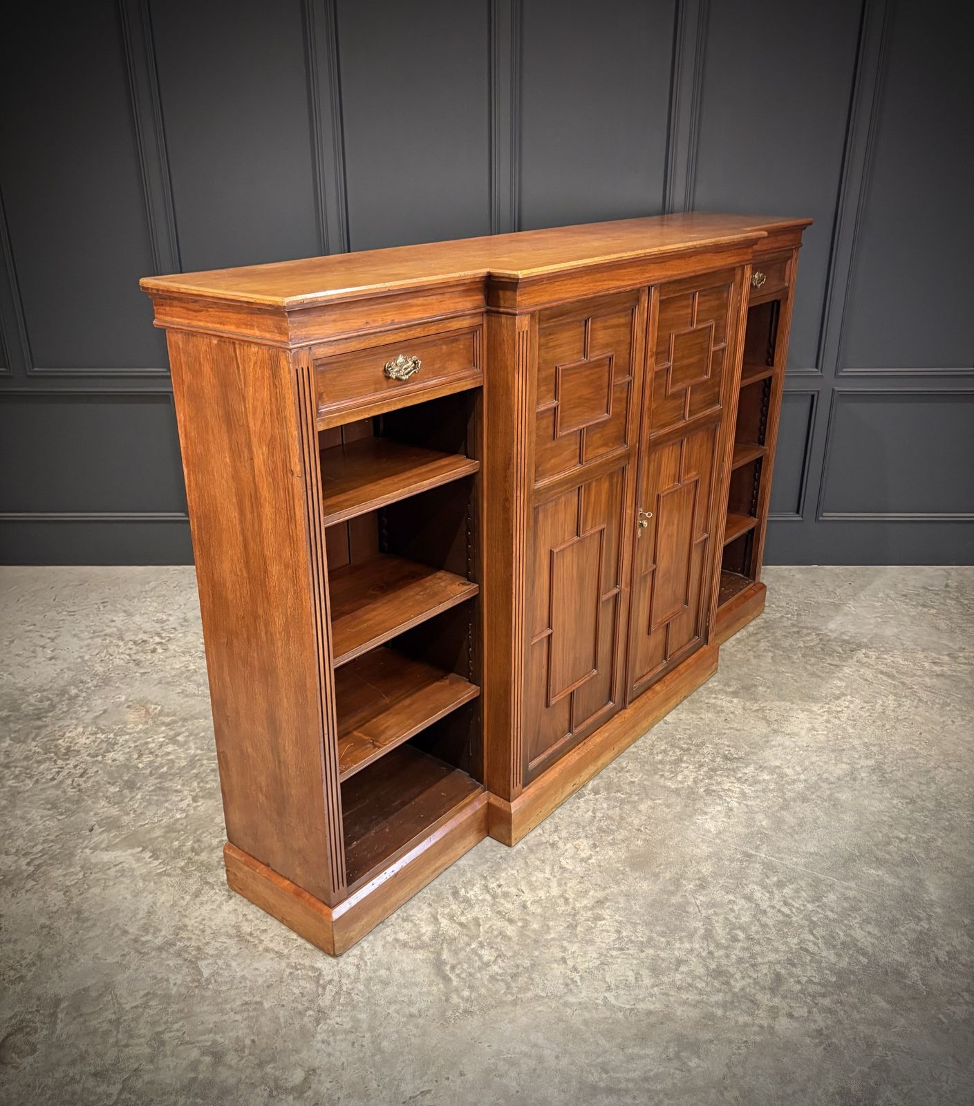 Large Breakfront Walnut Bookcase By Maple & Co. photo buy