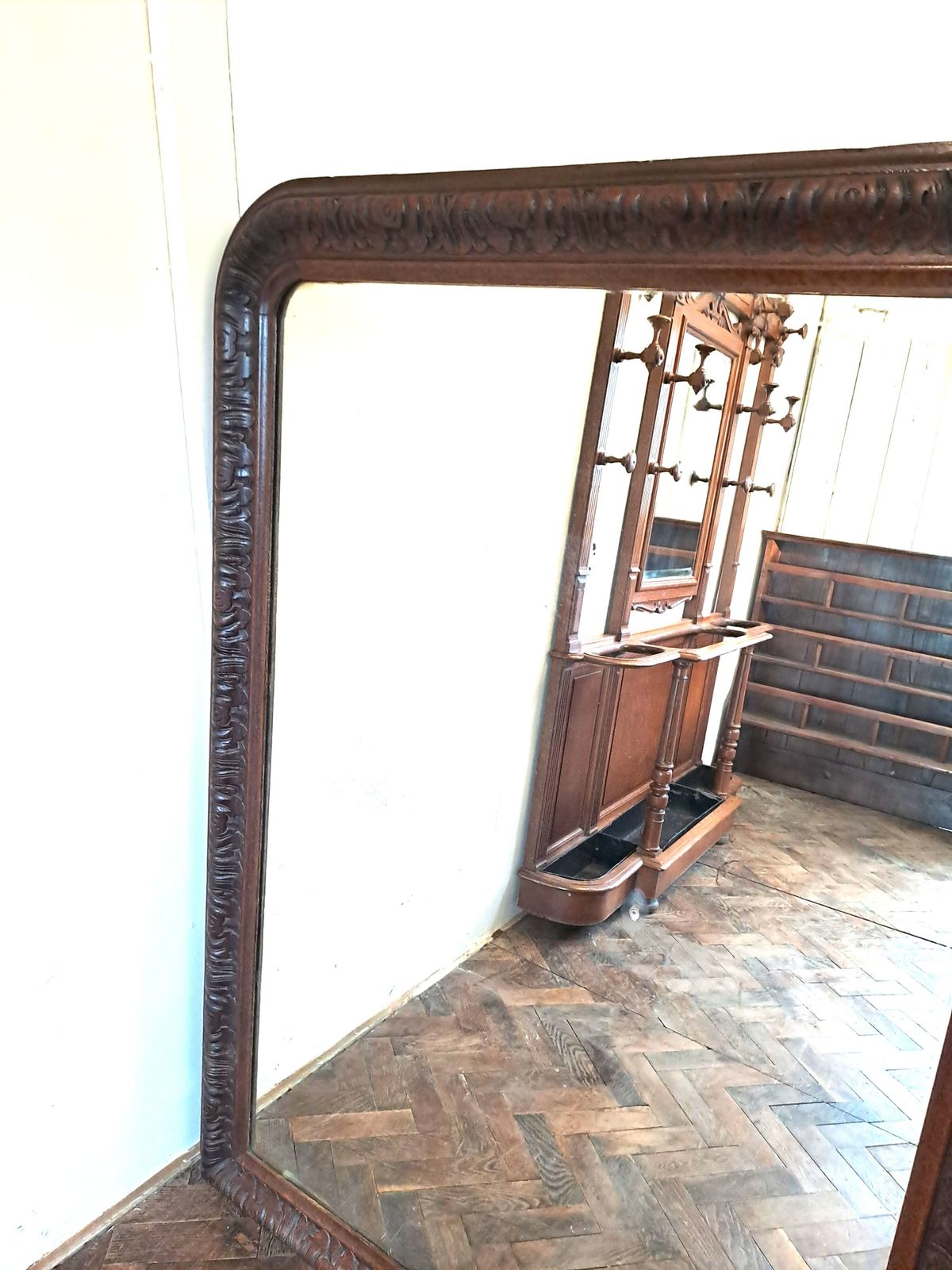 Large French Louis Philippe Period Carved Oak Mirror photo furniture