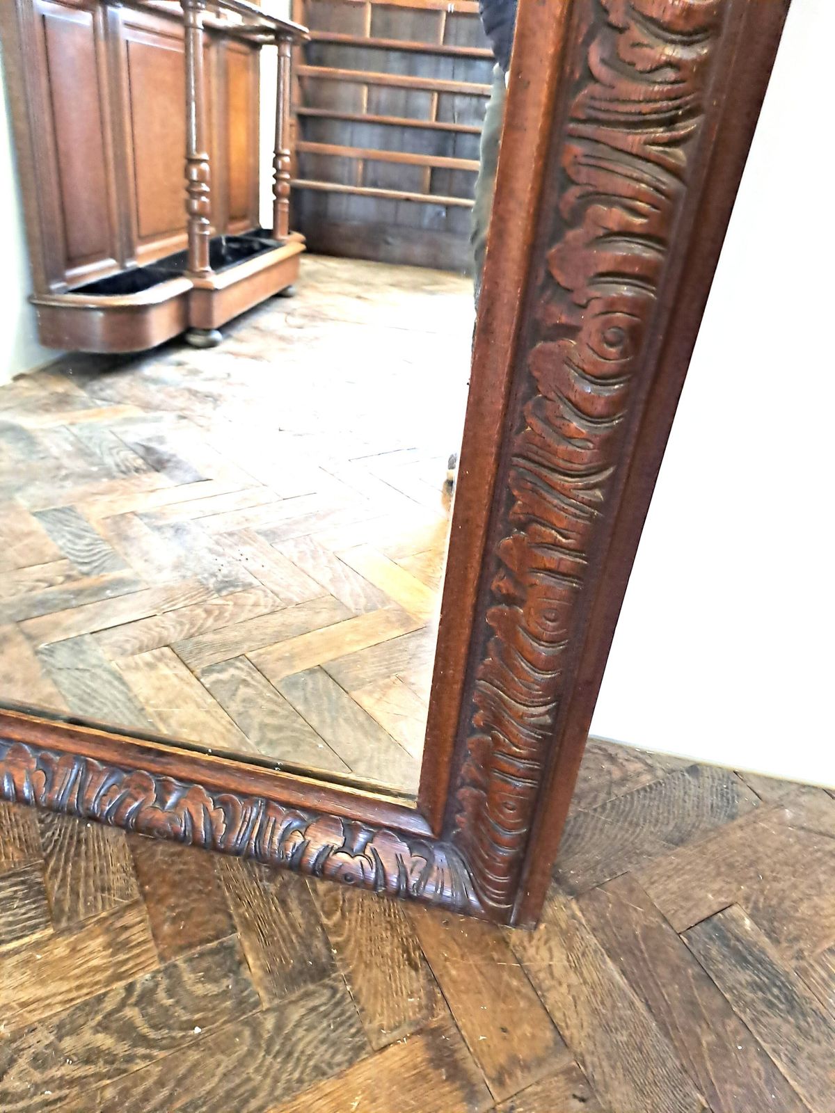 Large French Louis Philippe Period Carved Oak Mirror photo for sale