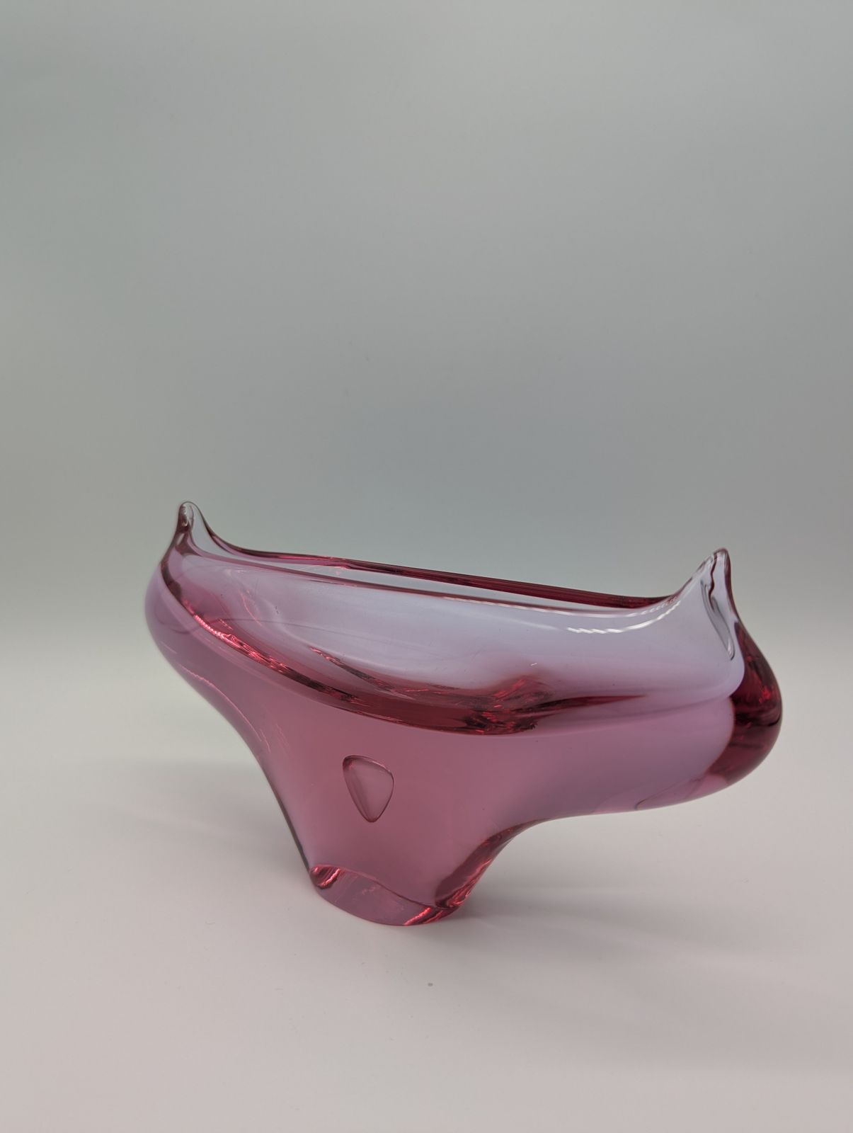 Czech Art Glass Bowl By Miloslav Klinger For železný Brod Sklo, Pink Sculptural Centrepiece, 1960s photo furniture