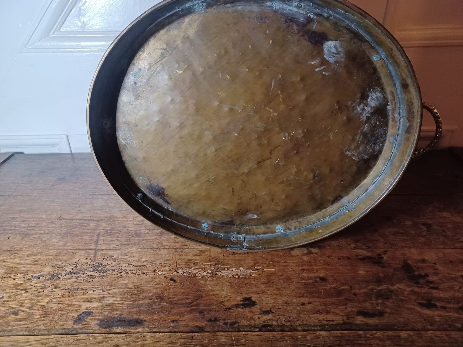 Antique Period Brass & Copper Riveted Wine Cooler / Bucket. Lion Handles photo vinterior