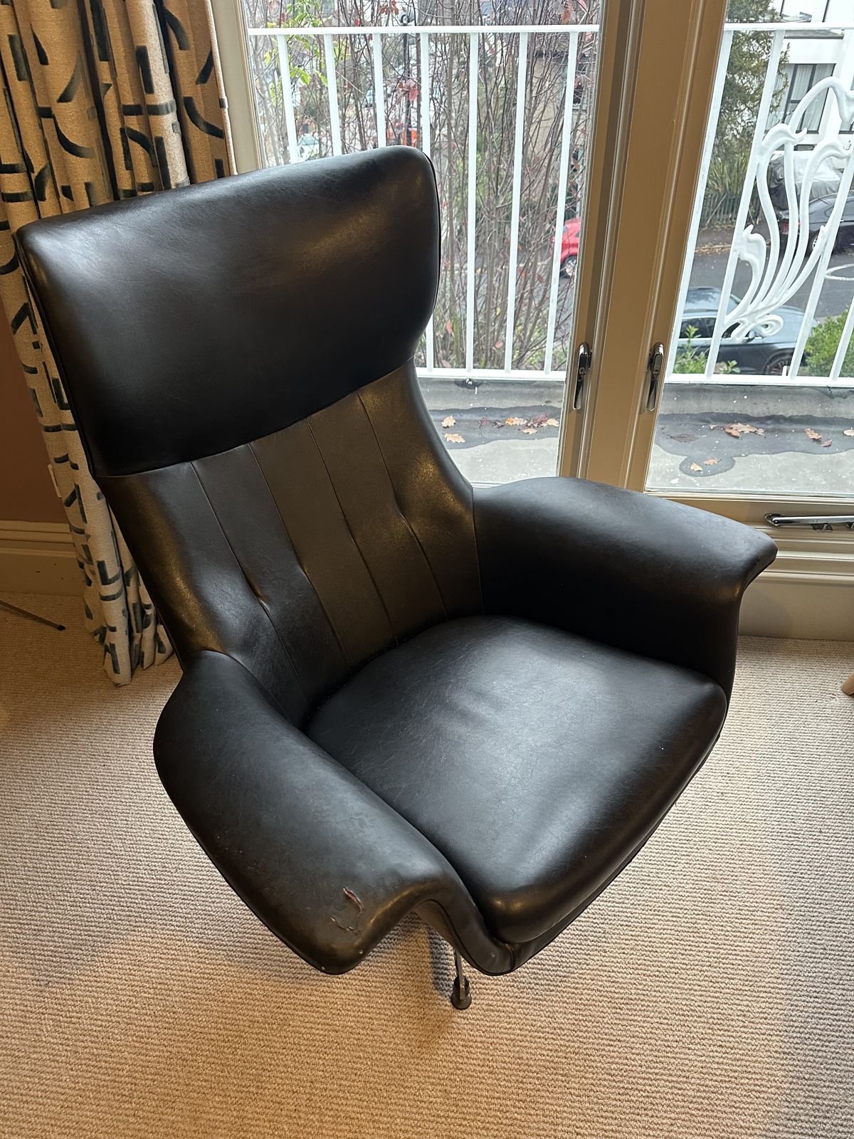 1960's Everest Black 'Swivel & Rock' Wing Chair, For Heals