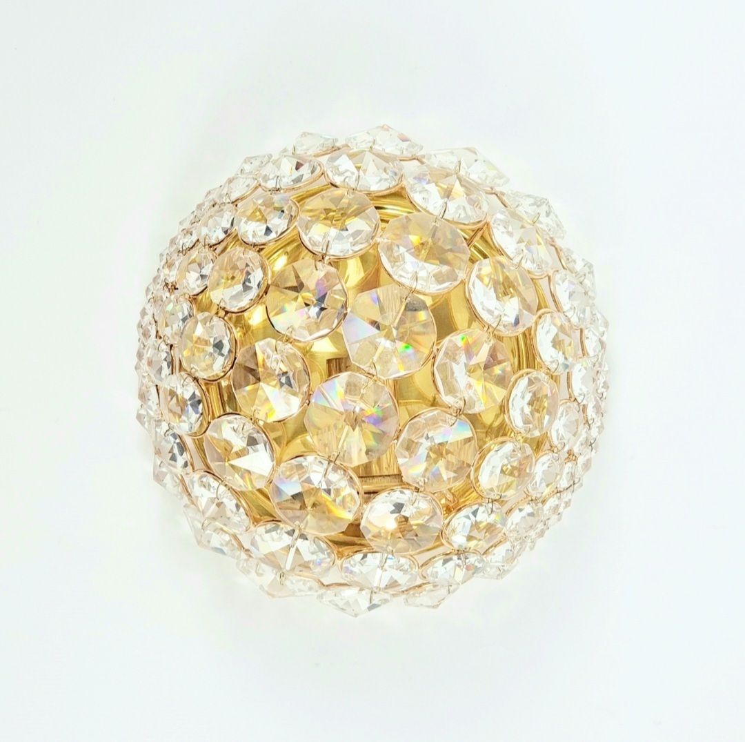 Mid Century Kristalglazen & Verguld Messing Wandlamp Van Palwa, Duitsland, Jaren 1970 photo furniture