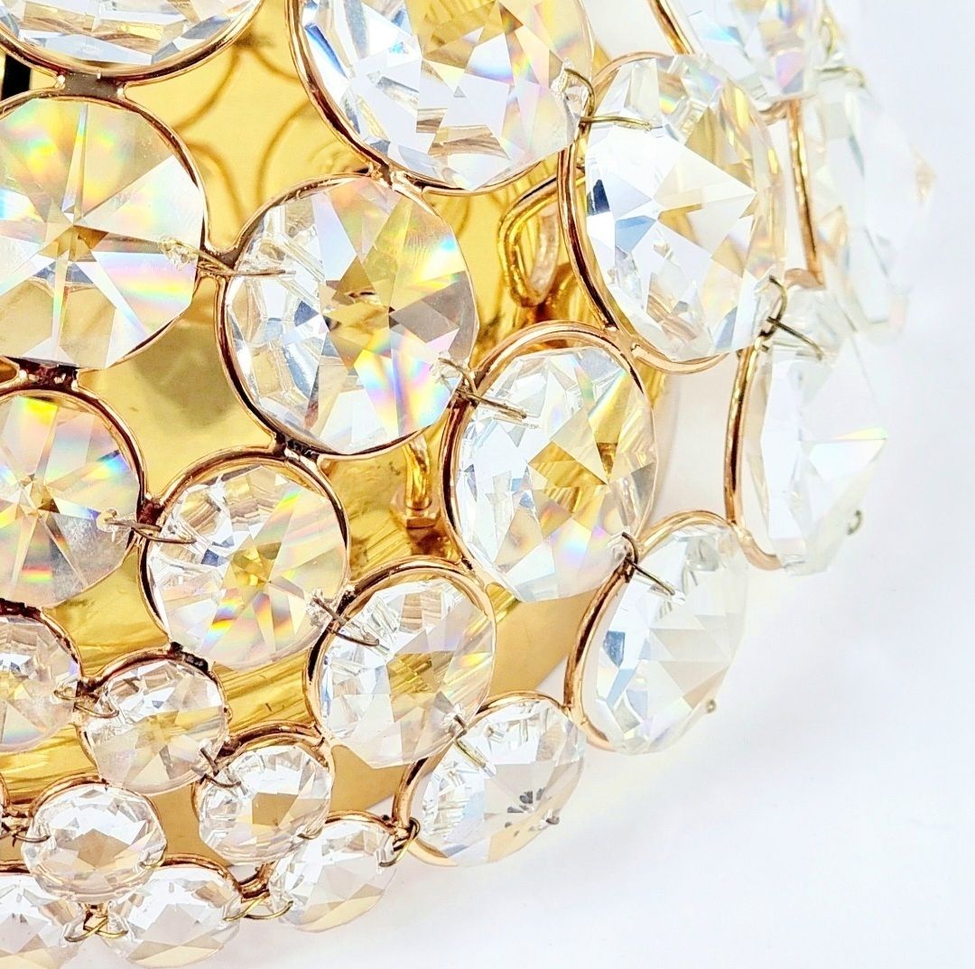 Mid Century Crystal Glass & Gilt Brass Wall Lamp From Palwa, Germany, 1970s photo 695.0