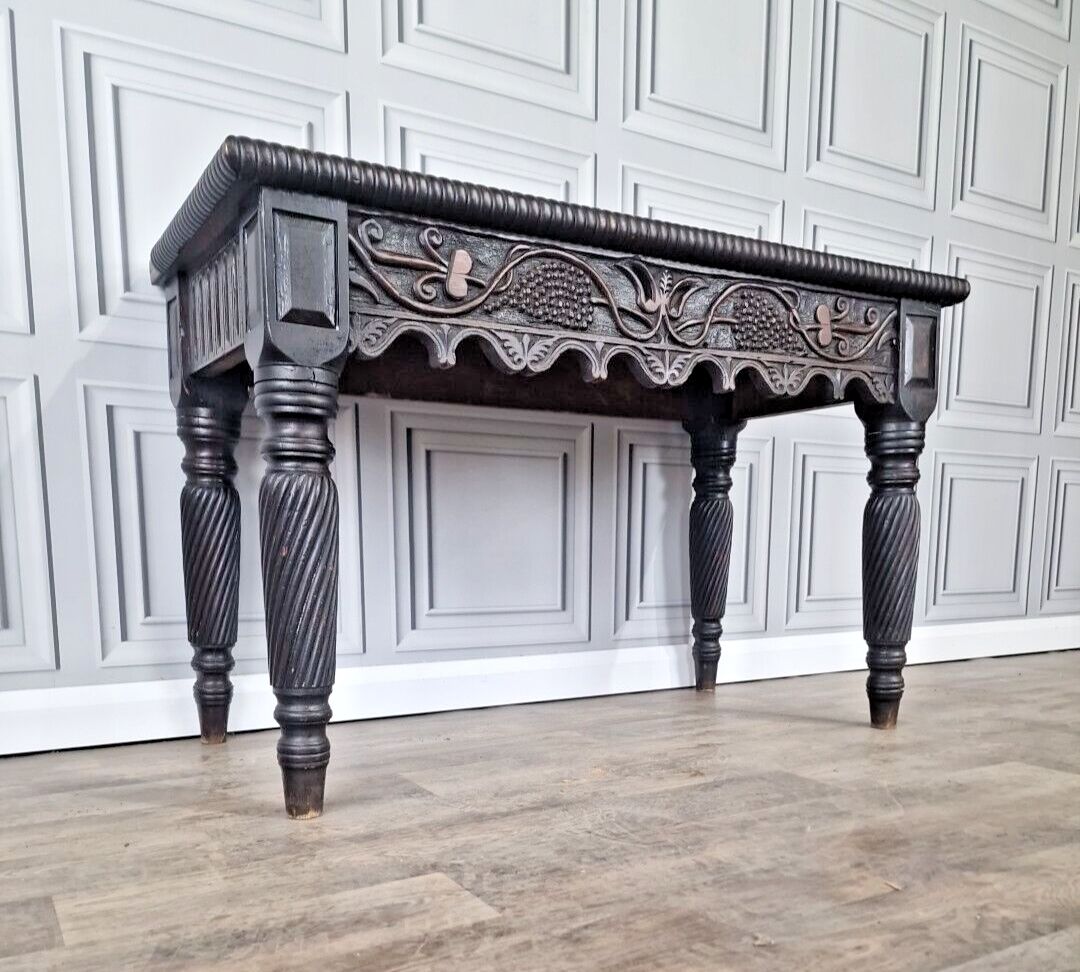 Antique Victorian Table Desk Hand Carved Hall Entry Console Writing Solid Wood photo furniture
