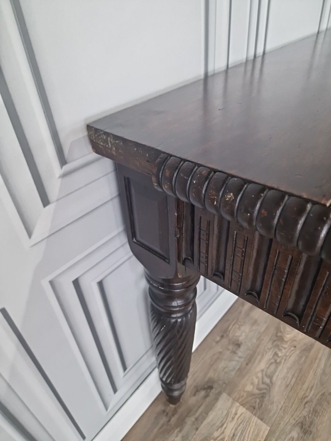 Antique Victorian Table Desk Hand Carved Hall Entry Console Writing Solid Wood photo vinterior