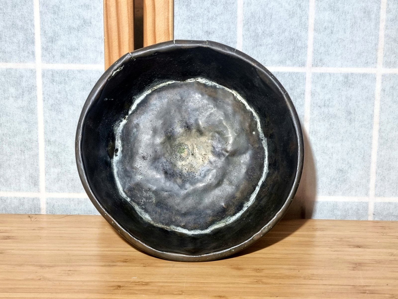 photo for sale Antique Copper Kitchen Bowl, Patina Small Metal Dish, Primitive Farmhouse Decor
