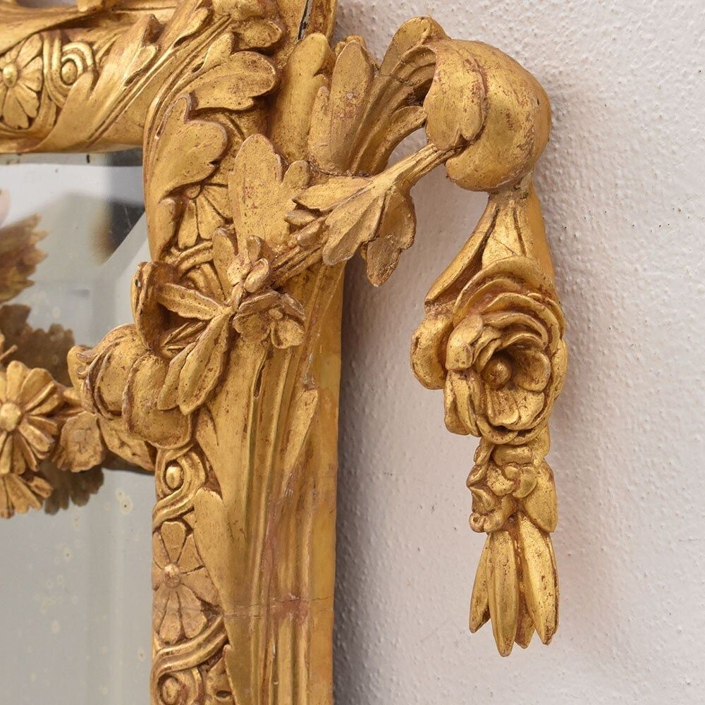 photo for sale Antique Gold Leaf Wall Mirror Avec Laurel Garland, Carved And Gilded Wood Frame, XIX Century. (Spc193)