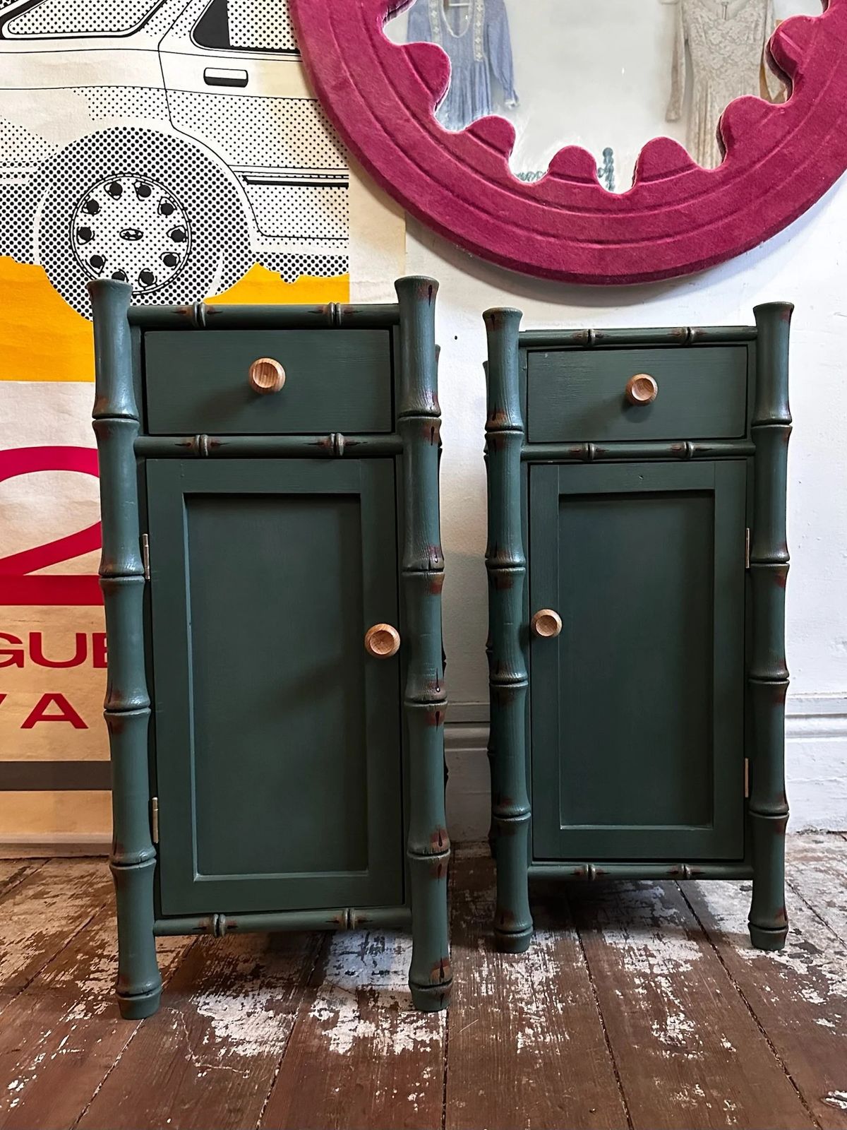"Made By Muirshin" Faux Bamboo Bedside Lockers