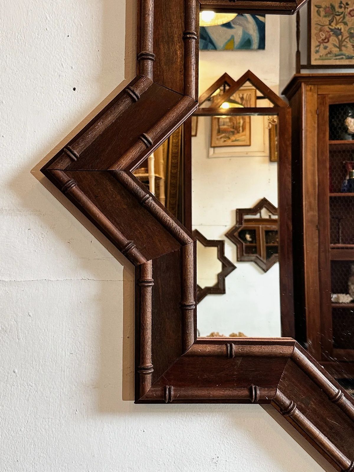 Reclame Mahogany And Faux Bamboo Star Mirrors. photo for sale