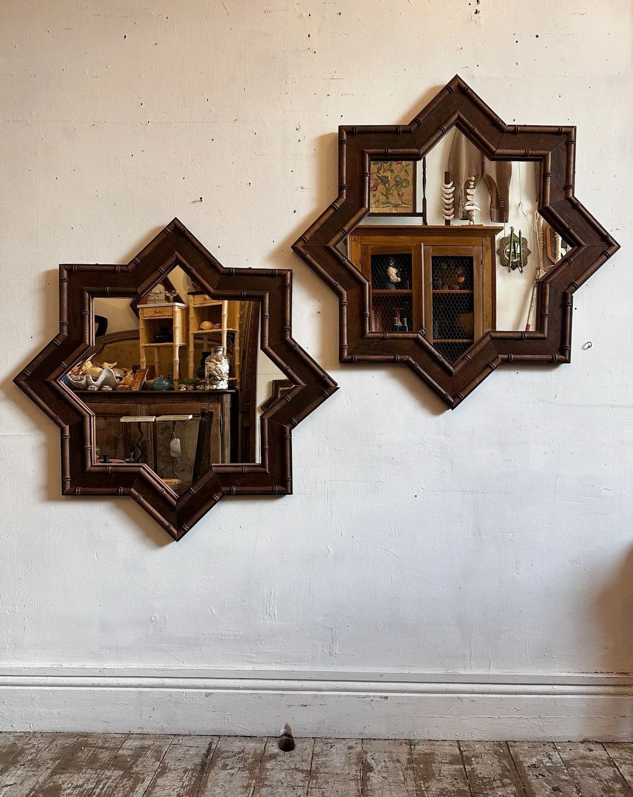 Reclame Mahogany And Faux Bamboo Star Mirrors.