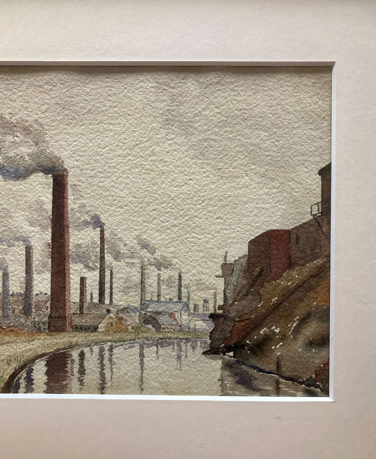 A Framed Watercolour Depicting A Northern English Mill Town photo 708.0