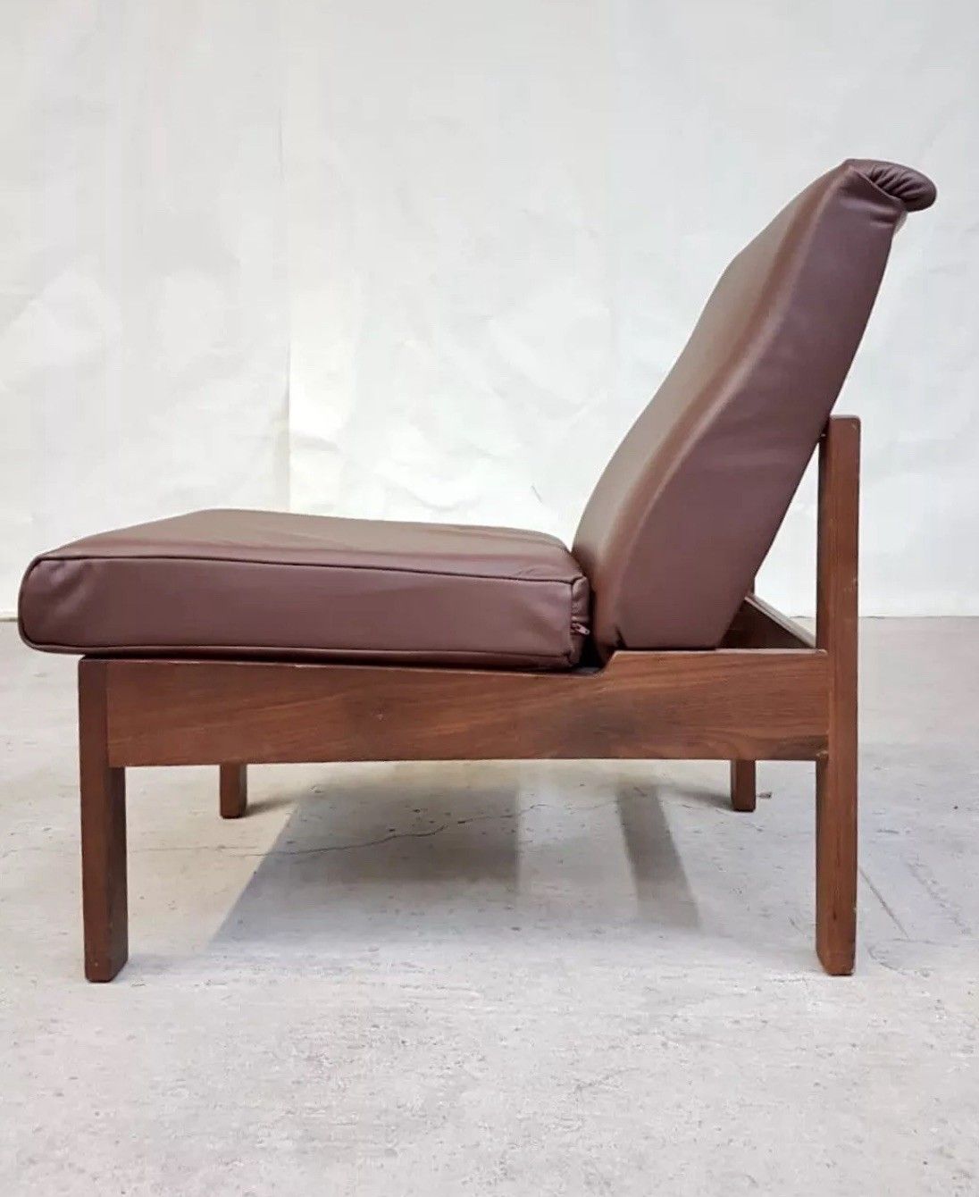 Vtg Mid Century 60s Teak Leather Restored Lounge Chair Danish *Delivery Avail photo for sale