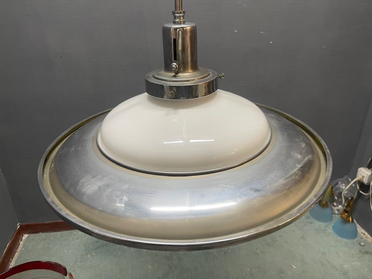 Space Age Chrome Pendant Lamp Attributed To Gino Sarfatti, 1950s photo vinterior