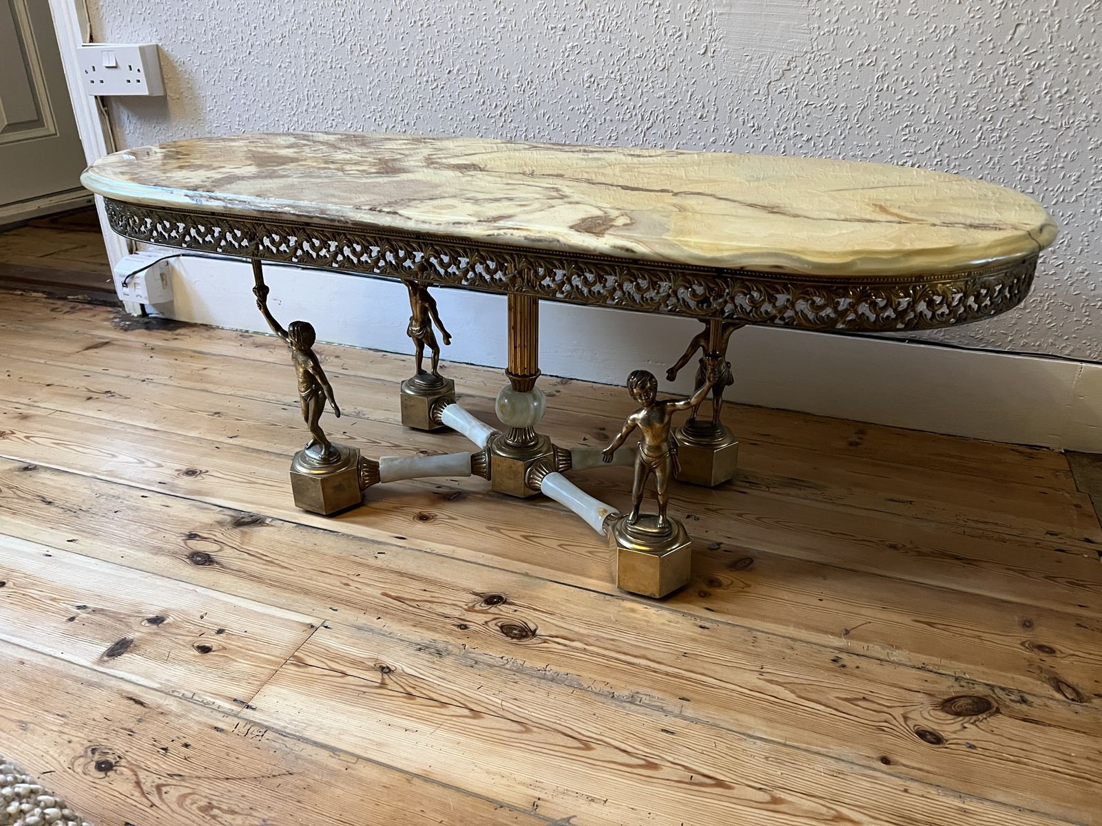 Onyx Marble And Brass Coffee Table, 1970 French Vintage Elegance photo vinterior
