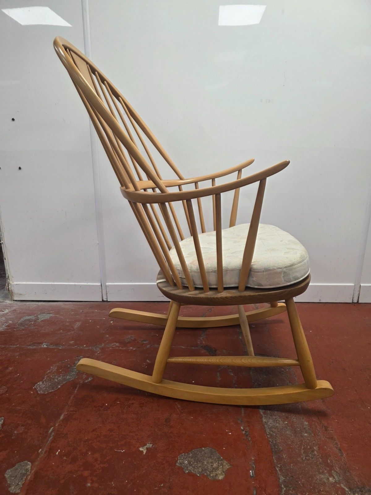 Blonde Ercol Chair Makers Rocking Chair With Original Cushion photo Furniture