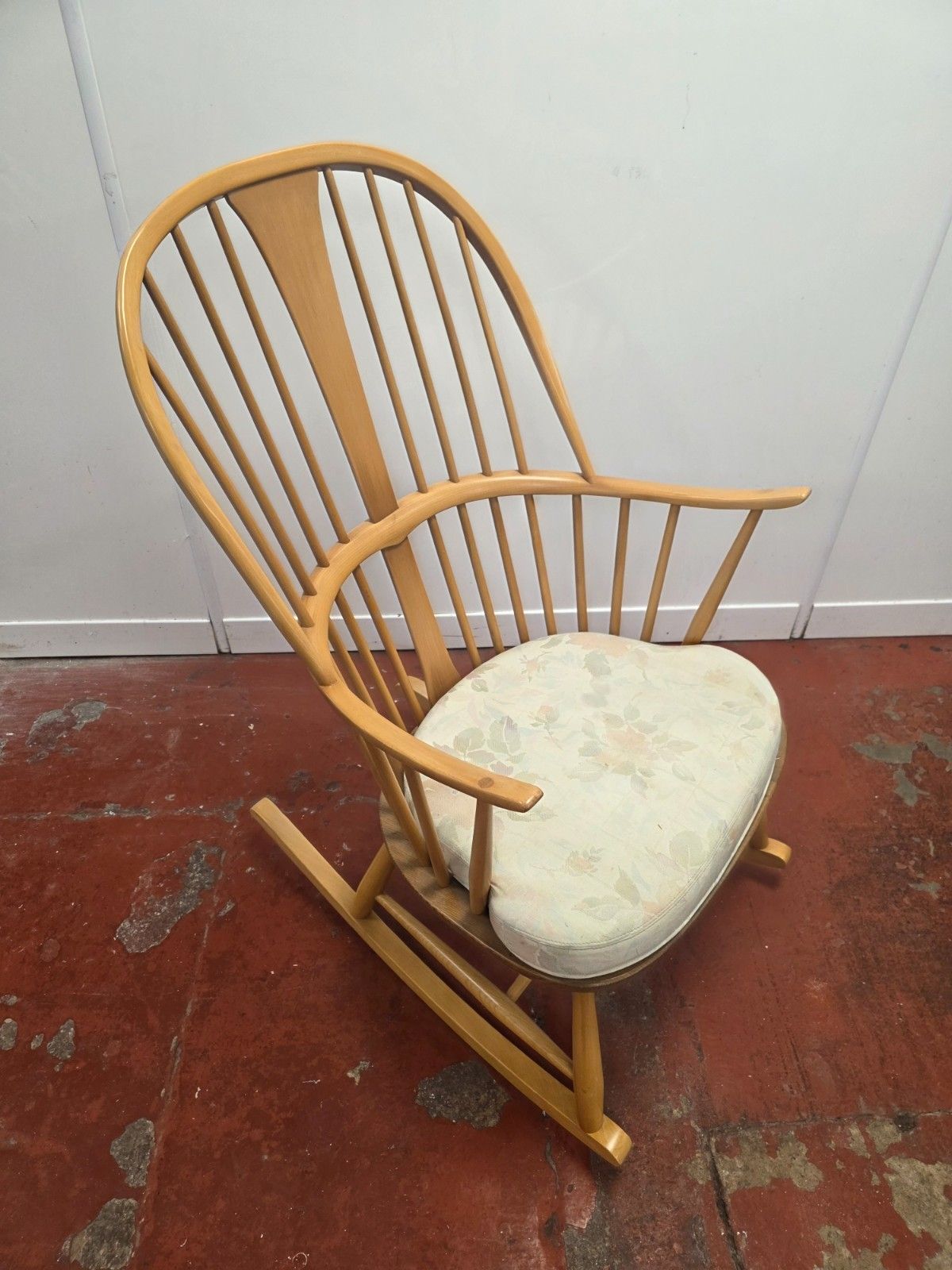 Blonde Ercol Chair Makers Rocking Chair With Original Cushion photo vinterior