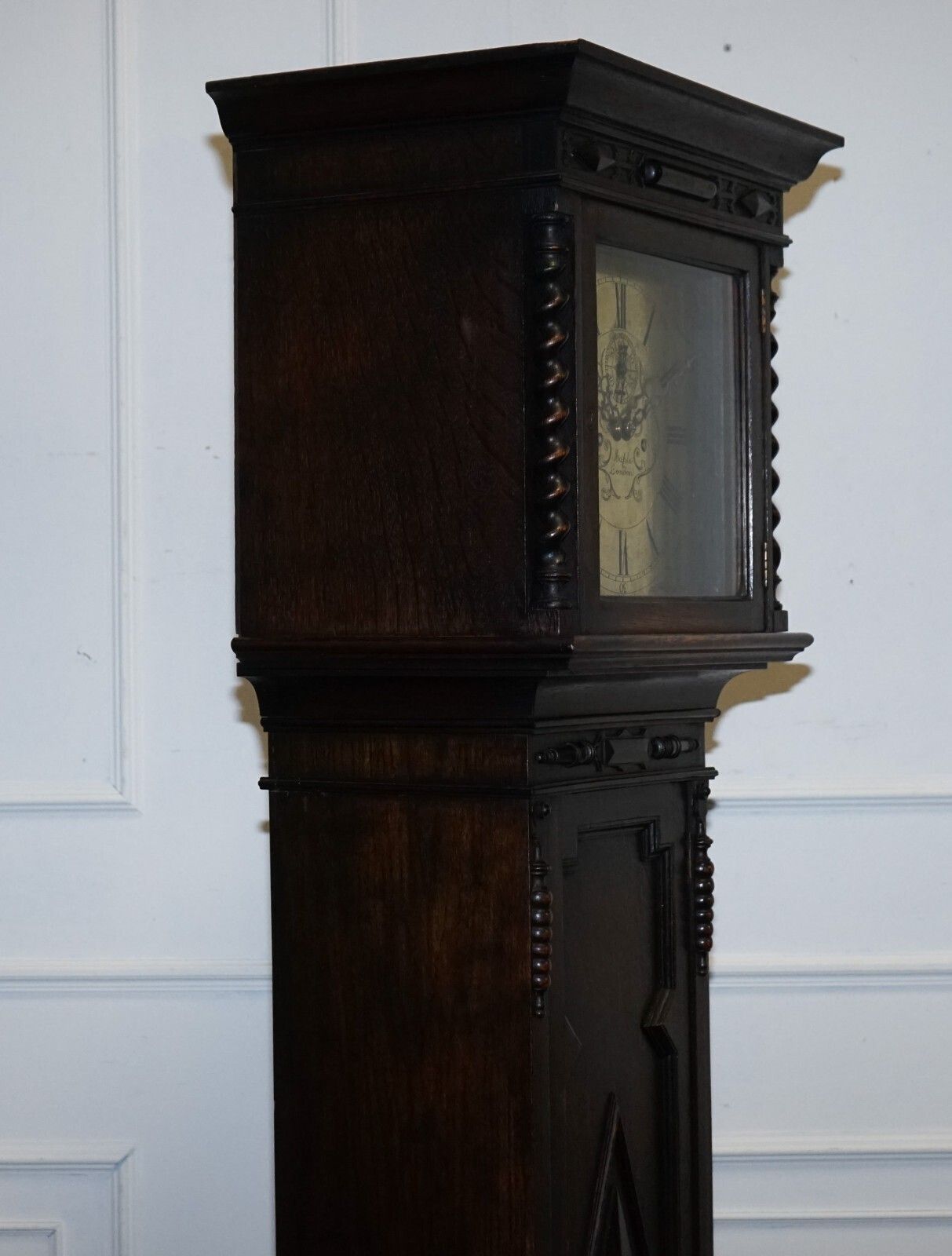 photo buy Antique English Arts & Crafts 8 Day Longcase Grandfater Clock By Maple London