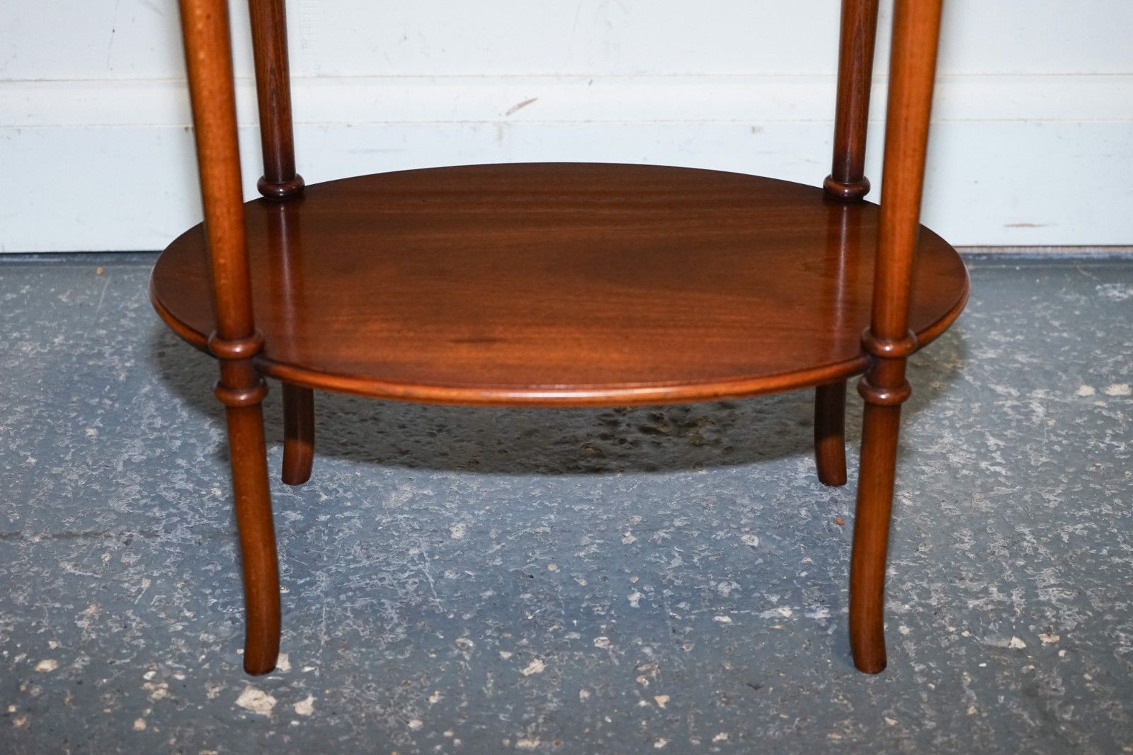 photo furniture Vintage Pair Of Flamed Mahogany Oval Side End Wine Lamp Table Gallery Rail Top
