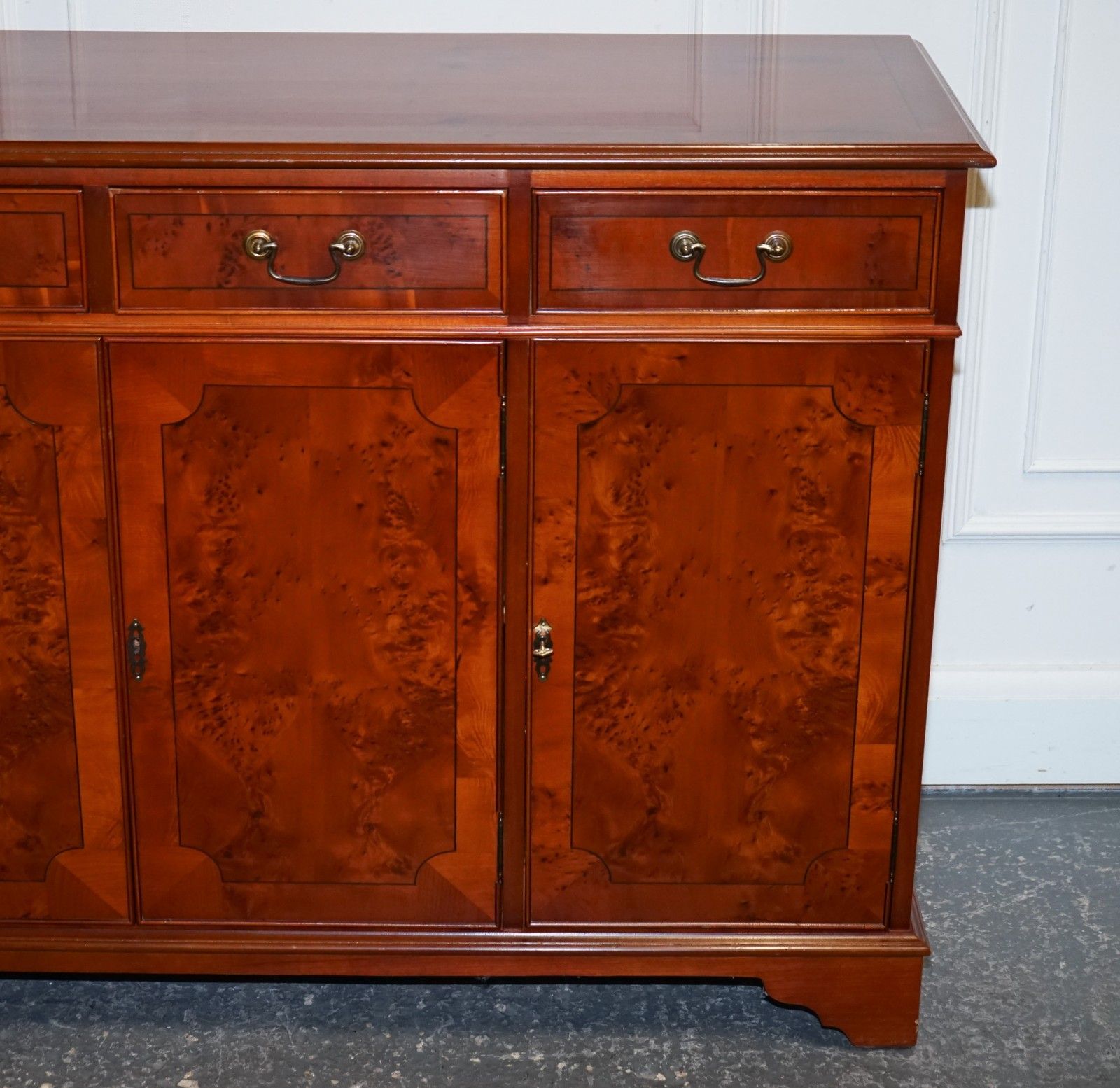 Vintage Burr Yew Wood Sideboard With Four Cupboards & Drawers photo 1350.0