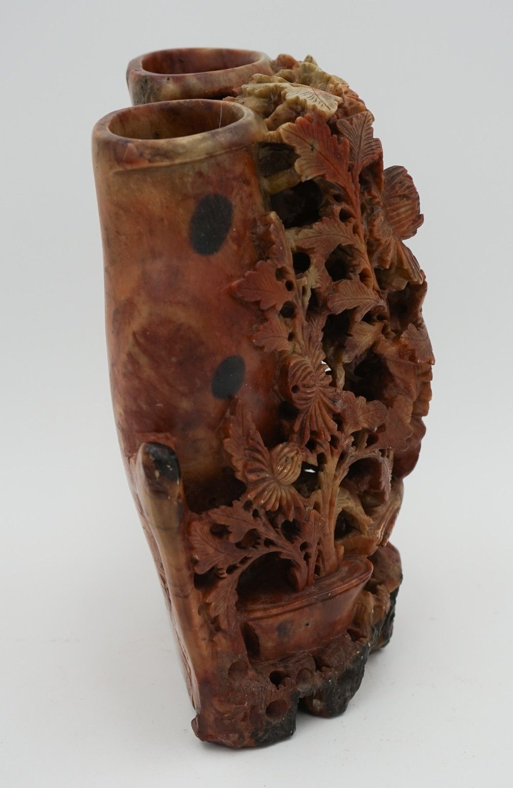 Early 20th Centry Oriental Chinese Hand Carved Soapstone Decorative Vases photo 350.0
