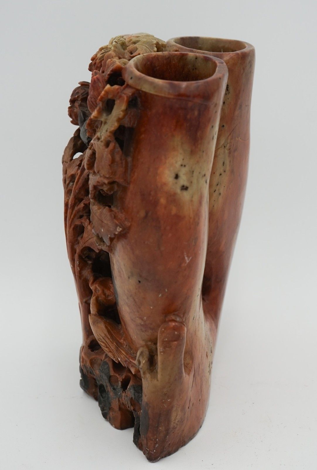 Early 20th Centry Oriental Chinese Hand Carved Soapstone Decorative Vases photo vinterior