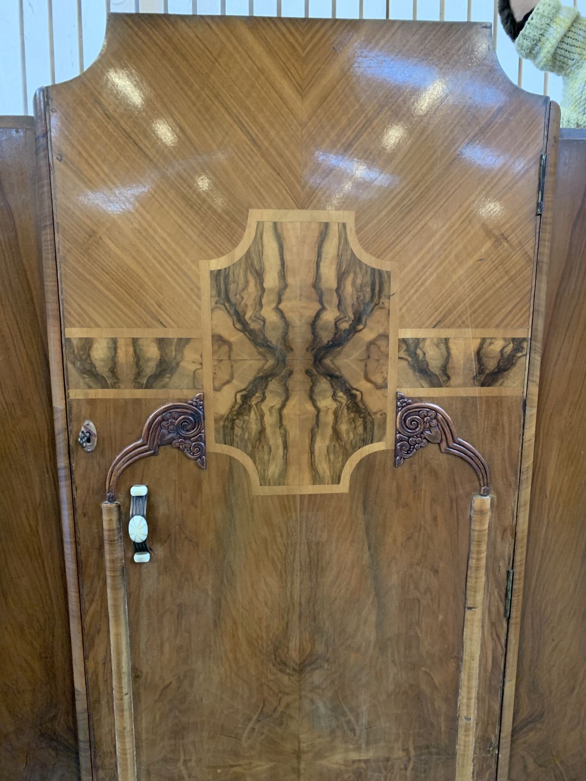 Walnut Veneered Wardrobe In Art Deco Style, Featuring A Single   photo furniture