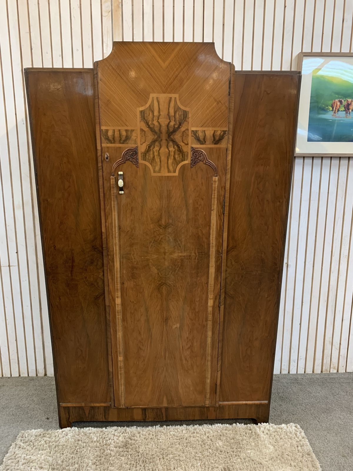 Walnut Veneered Wardrobe In Art Deco Style, Featuring A Single   photo vinterior
