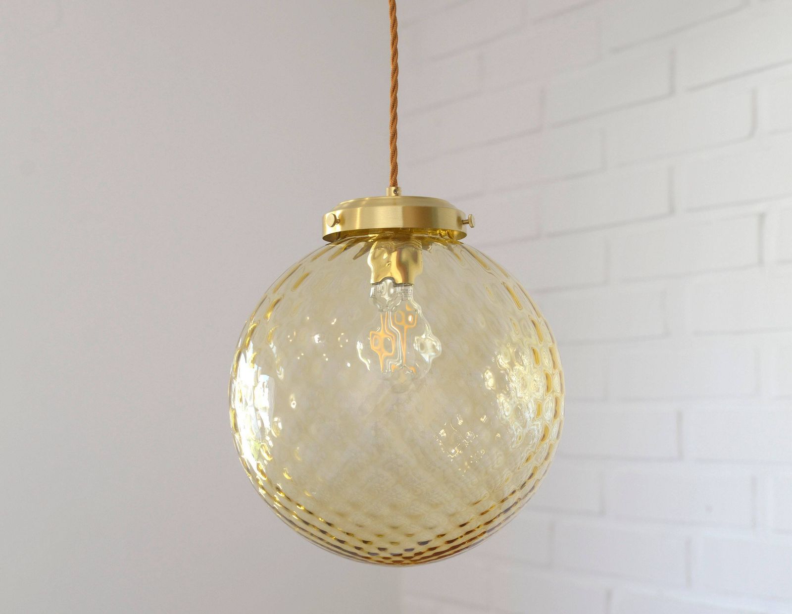 1 Of 2 Hand Blown Amber Glass Pendant Lamp: Vintage Italian Lighting photo 219.0