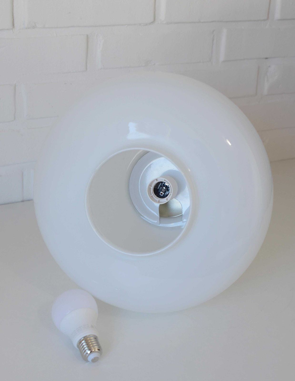 photo furniture Vintage Scandinavian Pendant Light: White Glass Mid Century Modern Chandelier