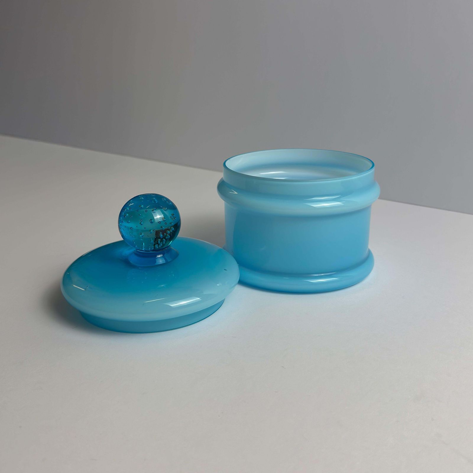 Cased Pale Blue Empoli Glass Apothecary Jar By Carlo Moretti, Italy, 1960s photo vintage