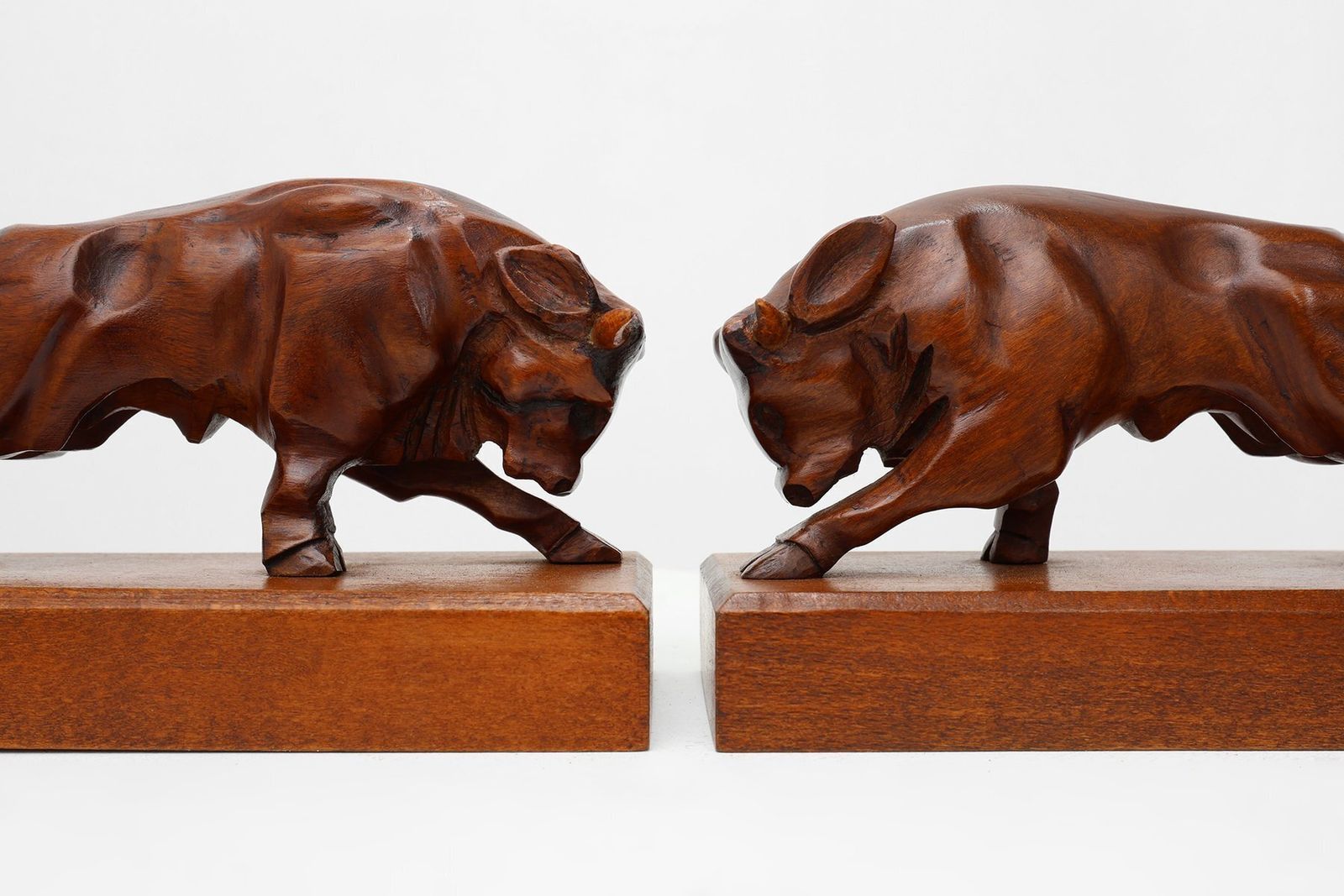 Art Deco Oak Bull Bookends, France, 1930s, Set Of 2 photo for sale