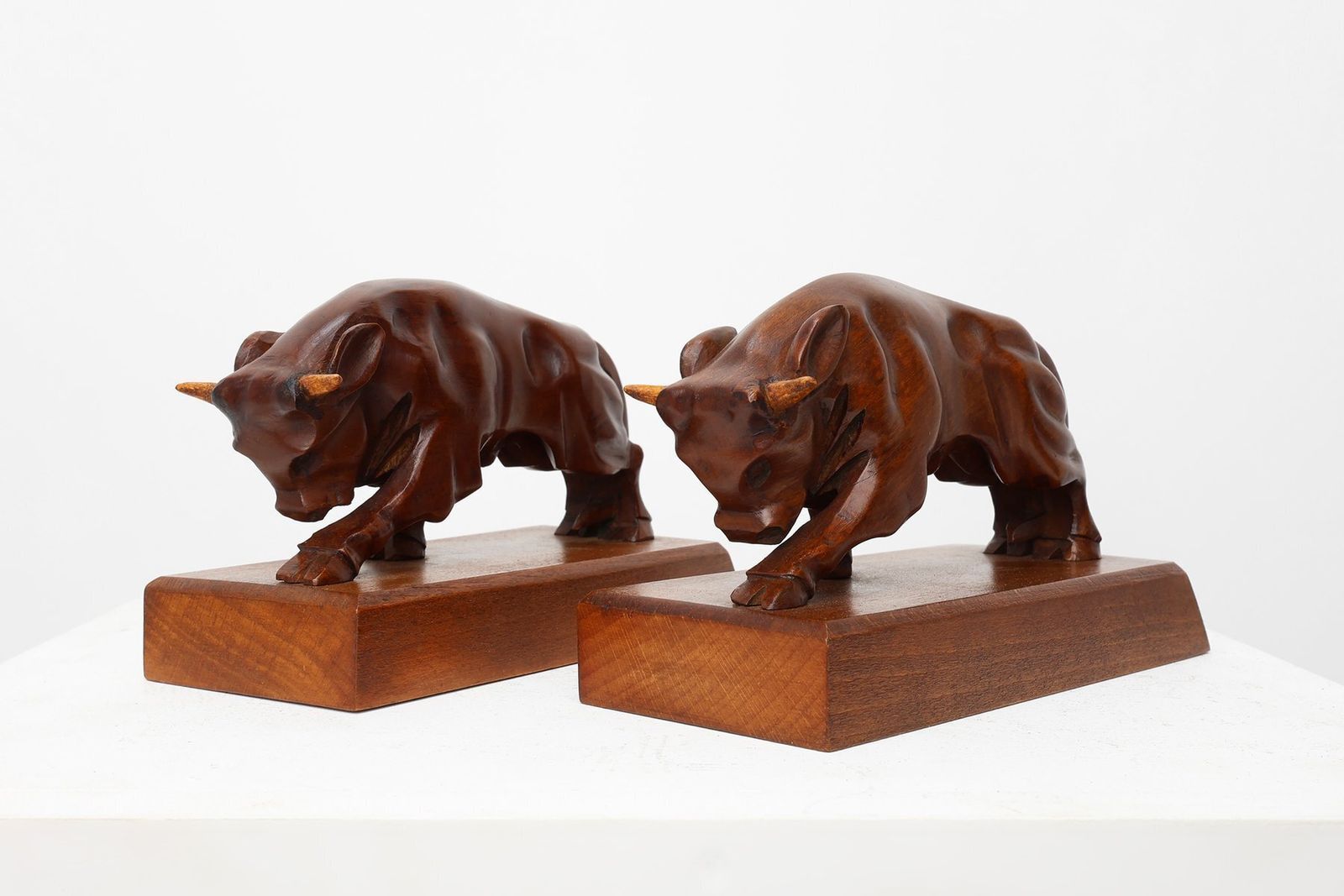 Art Deco Oak Bull Bookends, France, 1930s, Set Of 2 photo 1057.0
