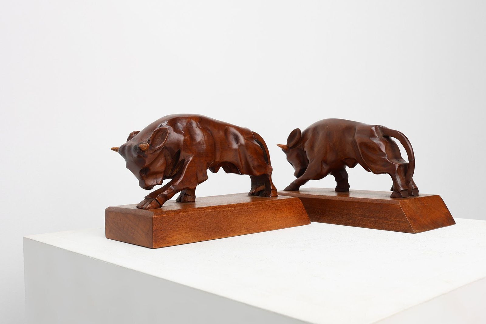photo furniture Art Deco Oak Bull Bookends, France, 1930s, Set Of 2