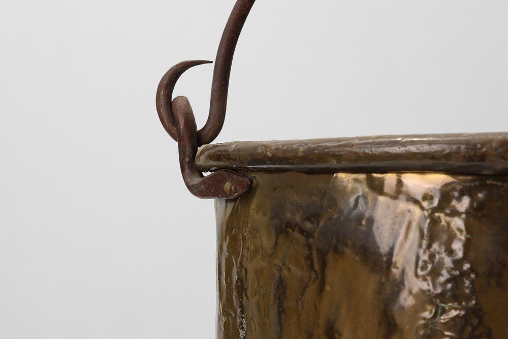 Large Antique 19th Century Hand Hammered Copper Kettle, France photo for sale