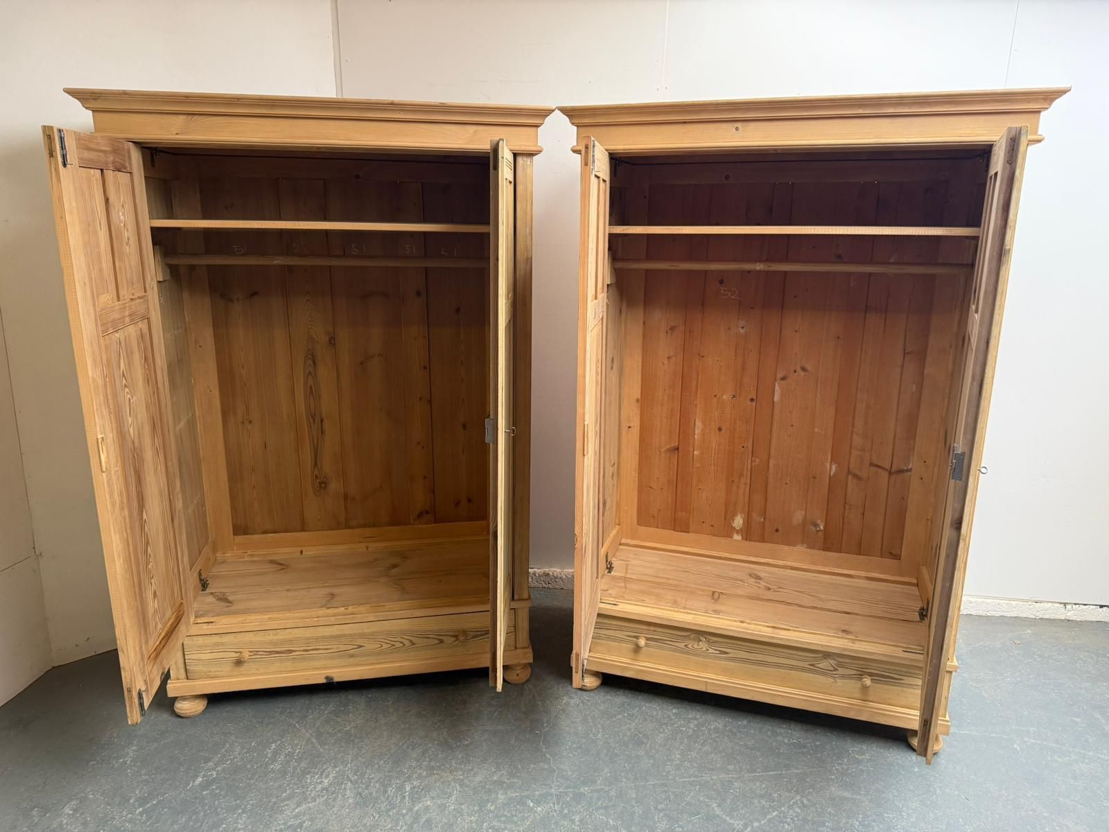 A Quality Pair Of Antique Pine Reeded Knockdown Wardrobes To Wax /Paint photo for sale