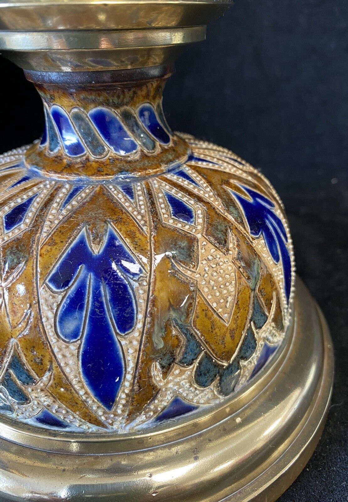 Beautiful Doulton Lambeth Stoneware Oil Lamp By J Hinks & Son photo vintage